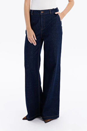 Yüksek Bel Wide Leg Bol Paça Denim Kadın Jean Pantolon