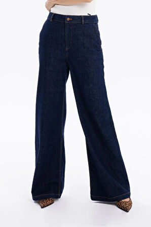 Yüksek Bel Wide Leg Bol Paça Denim Kadın Jean Pantolon