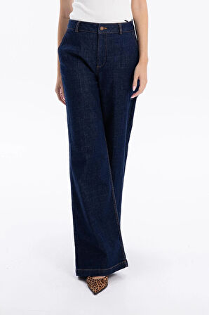 Yüksek Bel Wide Leg Bol Paça Denim Kadın Jean Pantolon