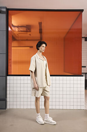 Apaj Yaka Oversize Baskılı Erkek Gömlek