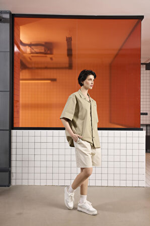 Apaj Yaka Oversize Baskılı Erkek Gömlek