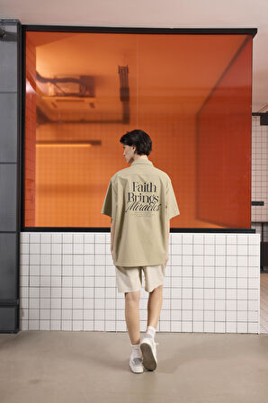 Apaj Yaka Oversize Baskılı Erkek Gömlek