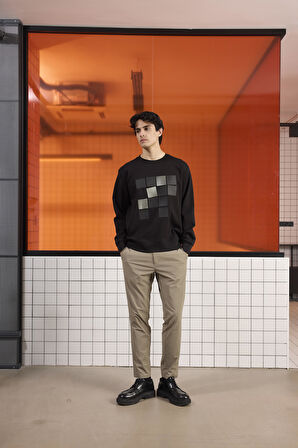Bisiklet Yaka Baskılı Regular Fit Erkek Sweatshirt