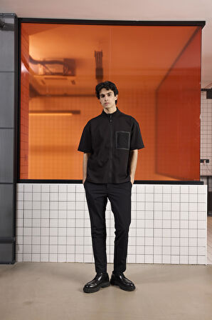 Fermuar Detaylı Bomber Yaka Flexi Baskılı Erkek T-shirt