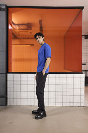 Bisiklet Yaka Çizgi Detaylı Triko Erkek Kazak