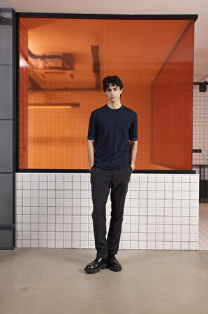 Bisiklet Yaka Çizgi Detaylı Triko Erkek Kazak