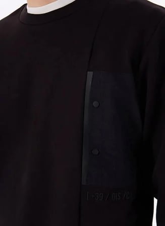 Bisiklet Yaka Göğsü Çıtçıt Cepli Slim Fit Erkek Sweatshirt