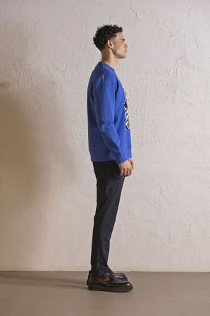Bisiklet Yaka Siyah-Beyaz Baskılı Erkek Sweatshirt