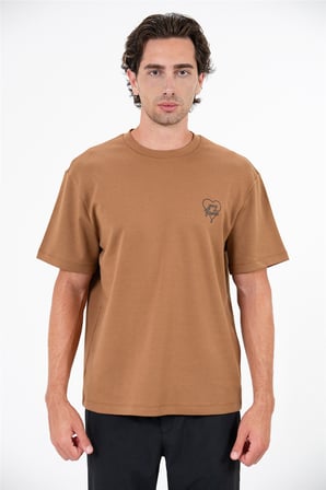Gmg ve Kalp Baskılı Bisiklet Yaka Erkek T-shirt