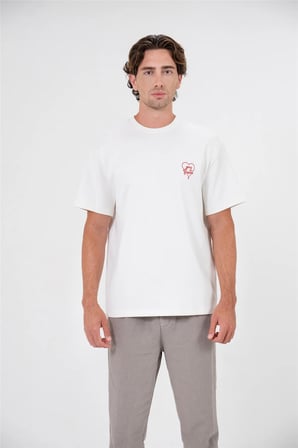 Gmg ve Kalp Baskılı Bisiklet Yaka Erkek T-shirt