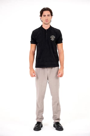 Polo Yaka Sol Göğsü Arma Detaylı Jakarlı Erkek T-shirt