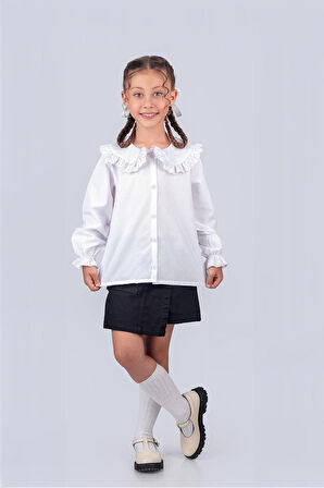 Kız Çocuk Okul Gömleği Fisto Yakalı 5-8 Yaş