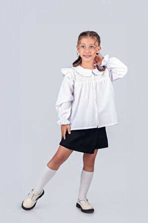 Kız Çocuk Okul Gömleği Brodeli 5-8 Yaş