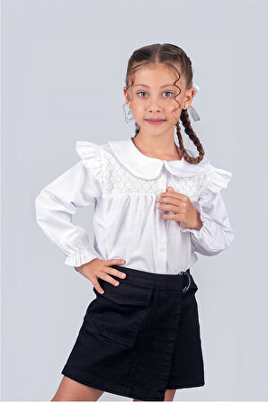 Kız Çocuk Okul Gömleği Brodeli 5-8 Yaş