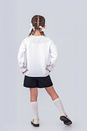 Kız Çocuk Okul Gömleği Tül Yaka 5-8 Yaş