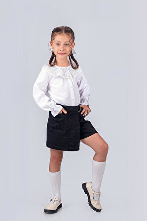 Kız Çocuk Okul Gömleği Tül Yaka 5-8 Yaş