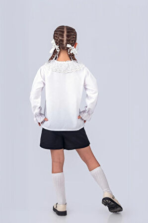 Kız Çocuk Okul Gömleği Tül Yaka 9-12 Yaş