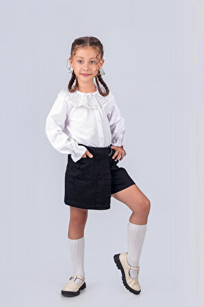 Kız Çocuk Okul Gömleği Tül Yaka 9-12 Yaş
