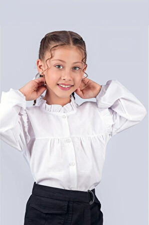 Kız Çocuk Okul Gömleği Fırfırlı 2-5 Yaş