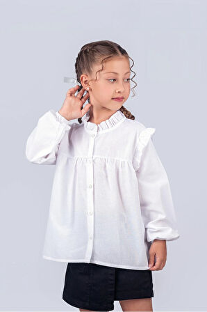 Kız Çocuk Okul Gömleği Fırfırlı 2-5 Yaş