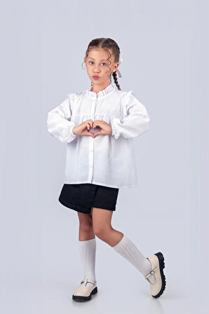 Kız Çocuk Okul Gömleği Fırfırlı 2-5 Yaş