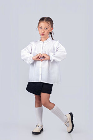 Kız Çocuk Okul Gömleği Fırfırlı 9-12 Yaş