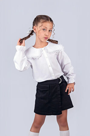 Kız Çocuk Okul Gömleği Dantelli Yaka 2-5 Yaş