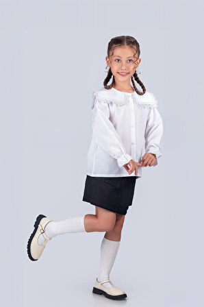 Kız Çocuk Okul Gömleği Dantelli Yaka 2-5 Yaş