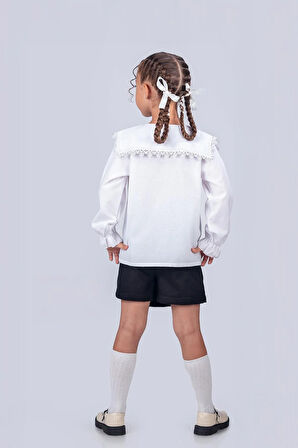 Kız Çocuk Okul Gömleği Dantelli Yaka 9-12 Yaş