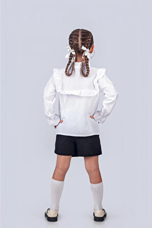 Kız Çocuk Okul Gömleği Fırfır Yaka 5-8 Yaş