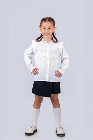 Kız Çocuk Okul Gömleği Fırfır Yaka 5-8 Yaş