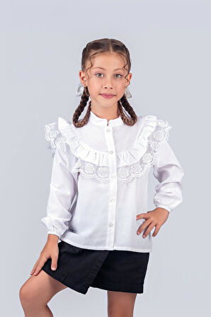 Kız Çocuk Okul Gömleği Fistolu 5-8 Yaş