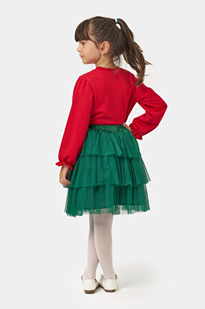 Kız Çocuk Tül Etekli Yılbaşı Temalı Takım 5-8 Yaş