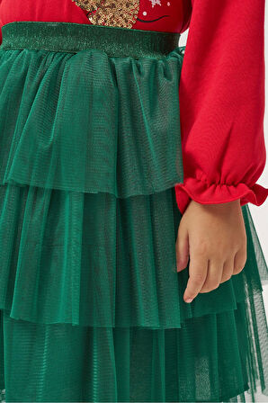 Kız Çocuk Tül Etekli Yılbaşı Temalı Takım 5-8 Yaş