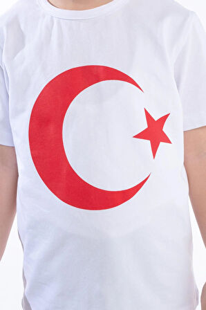 Kız Çocuk Türk Bayraklı Beyaz Tshirt Penye