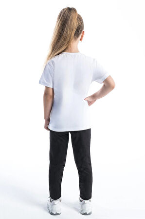 Kız Çocuk Türk Bayraklı Beyaz Tshirt Penye