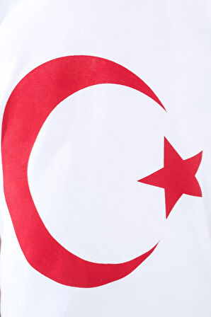 Kız Çocuk Türk Bayraklı Beyaz Tshirt Penye
