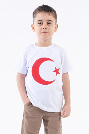 Erkek Çocuk Türk Bayraklı Beyaz Tshirt Penye