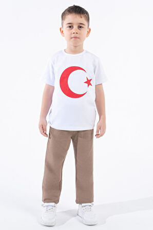 Erkek Çocuk Türk Bayraklı Beyaz Tshirt Penye