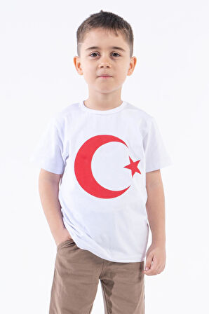 Erkek Çocuk Türk Bayraklı Beyaz Tshirt Penye