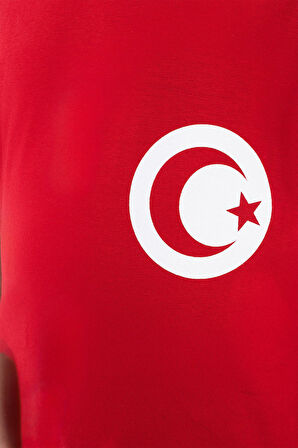 Kız Çocuk Türk Bayrak Göğüs Arma Baskılı Kırmızı Tshirt