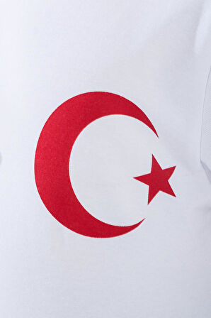 Kız Çocuk Türk Bayrak Göğüs Arma Baskılı Beyaz Tshirt