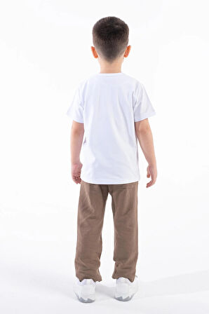 Erkek Çocuk Türk Bayrak Göğüs Arma Baskılı Beyaz Tshirt