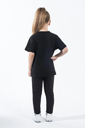 Kız Çocuk Atatürk Siluet Baskılı Siyah Tshirt