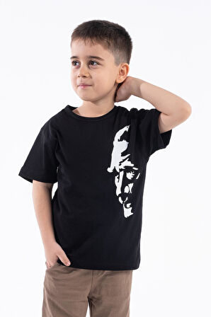 Erkek Çocuk Atatürk Siluet Baskılı Siyah Tshirt