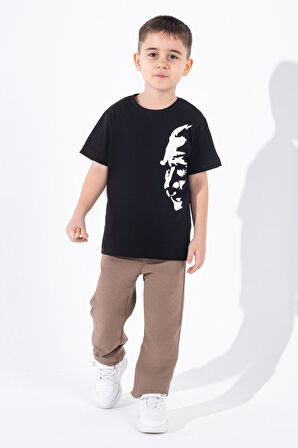 Erkek Çocuk Atatürk Siluet Baskılı Siyah Tshirt