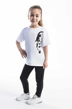 Kız Çocuk Atatürk Siluet Baskılı Beyaz Tshirt