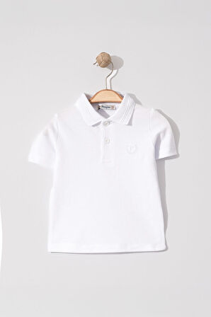 Erkek Çocuk Basic Beyaz Polo Yaka Tshirt 6-9 Yaş