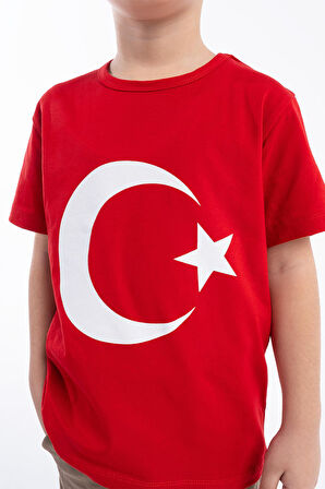 Türk Bayraklı Atatürk Baskılı T-shirt (3 Adet Fiyatı) 4-14 Yaş Kız-Erkek Çocuk  KSB