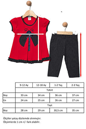 Kız Çocuk Uğur Böceği Tshirt Tayt Yazlık Takım (Saç Bandı Hediyeli) 9-12-18-24 Ay Seçenekli